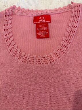 Oscar de la Renta Pink Crewneck Sweater with Crochet-Trim